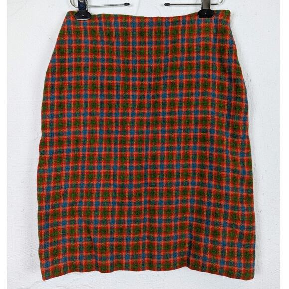 Vtg 70s Wool Skirt Womens 10 Plaid Tweed multicolor English Academia Preppy Work - Picture 1 of 9